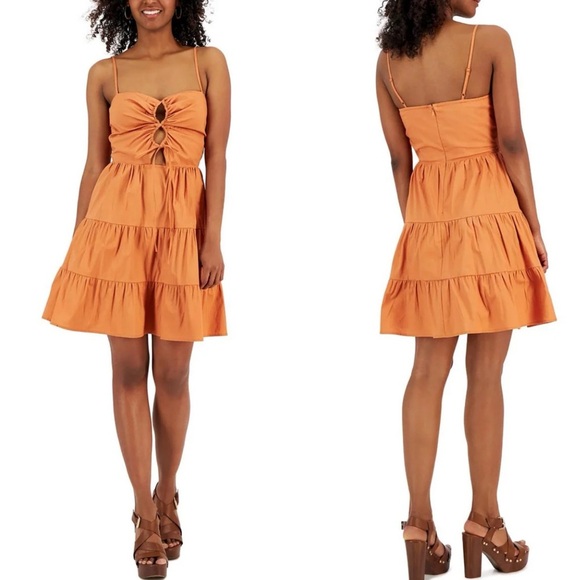💃🏻RACHEL Rachel Roy Orange Ruffled Tie Front Sundress - Picture 1 of 7